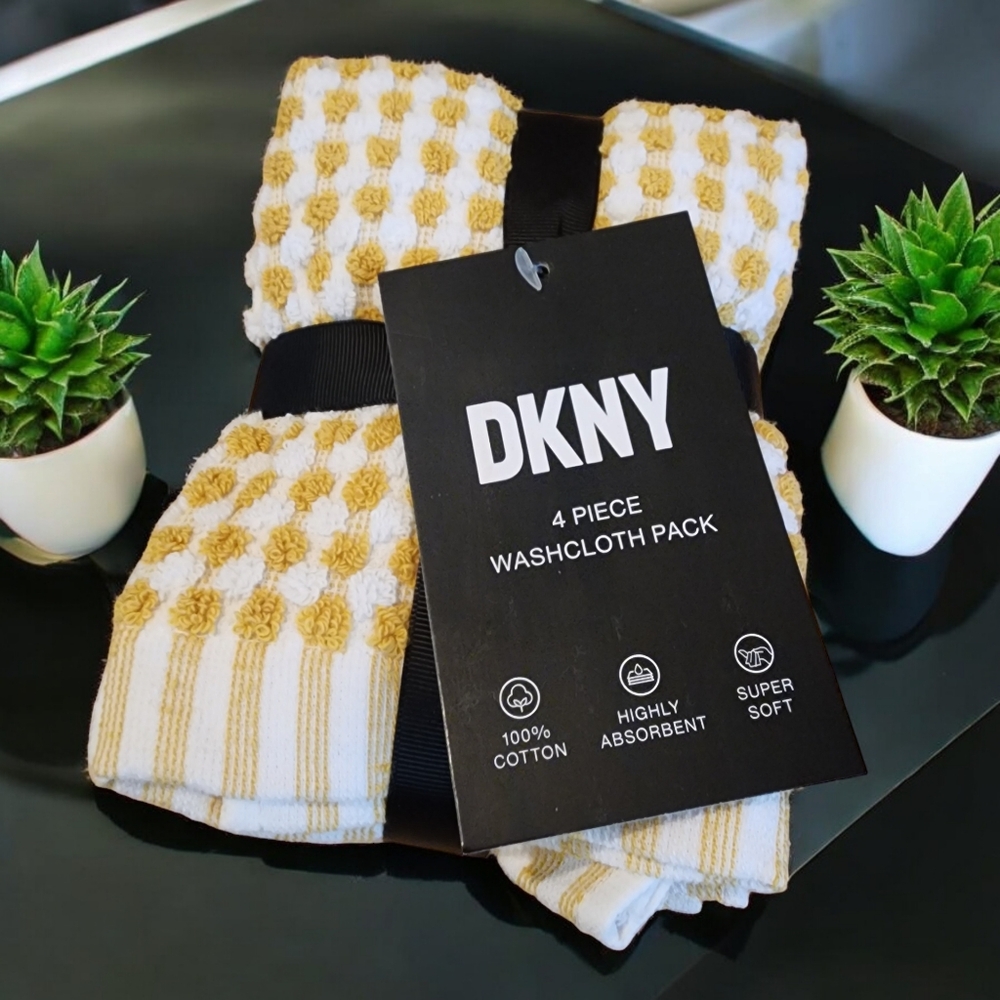 DKNY 100% Cotton washcloth pack Set 4-Piece Washcloth Super Soft New